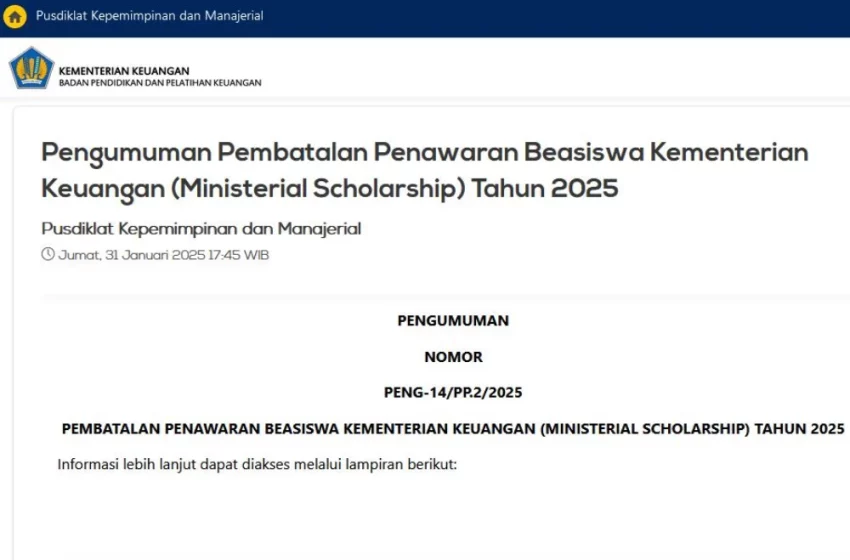  Kemenkeu Batalkan Ministerial Scholarship 2025, Efisiensi Belanja Jadi Alasan